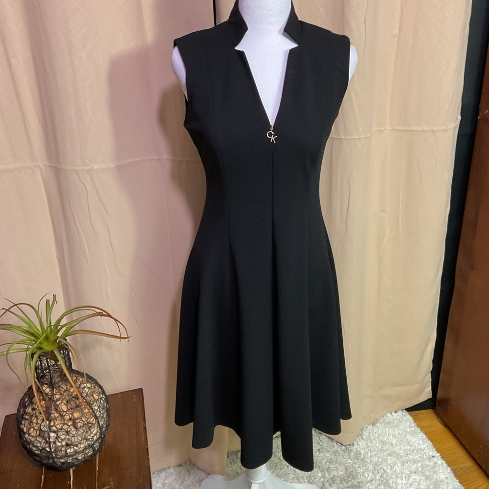 Calvin Klein Scuba Crepe A Line Logo Zip Dress - Picture 4 of 14